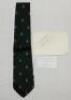 Eddie Barlow. South Africa. Official South Africa tie by 'Regent' with Springbok emblems on green background, issued to Barlow during his Test career. The tie with accompanying white card signed by Barlow, and a business card of Ian Thomson (Sussex & Eng