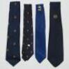 Cyril Frederick Walters. Glamorgan, Worcestershire & England 1923-1935. Four ties issued to and worn by Walters. Ties are for Glamorgan C.C.C., a Navy blue Wales tie, official England v Australia Centenary Test 1980 with Walters' name handwritten in ink t