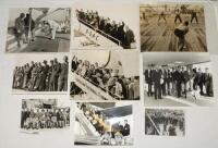 Touring teams in transit 1932-1970. A good selection of eighteen original mono press photographs depicting touring parties on board ship, on planes, and at airports. Includes the odd restrike photograph. Images include members of the M.C.C. touring party 