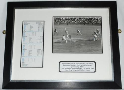 The Ashes. Australia v England, Sydney 1946. Mono press photograph of Don Bradman in batting action in partnership with Syd Barnes during their record fifth wicket partnership of 405 in Australia's first innings of the second Test, Sydney, 13th- 19th Dece