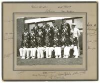 M.C.C. tour to Australia 1946/47. Two official mono press photographs of the M.C.C. touring party. One, taken at Lord's on the eve of the tour, depicts the players seated and standing in rows wearing formal attire. Sport & General, London, 10"x8". The oth