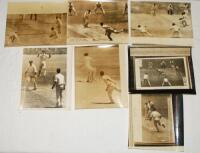 The Ashes. Australia v England 1954/55. Seven original 'wire' press photographs from the first Test at Brisbane, 26th November- 1st December 1954, and eight from the third Test at Melbourne, 31st December 1934- 5th January 1955. The photographs depict act