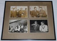 England tour to Australia 1954/55. Four original mono press photographs relating to the tour. The photographs, with hand printed captions below each image, depict Len Hutton with the ship's captain and others on arrival at Fremantle, Hutton with the tour 