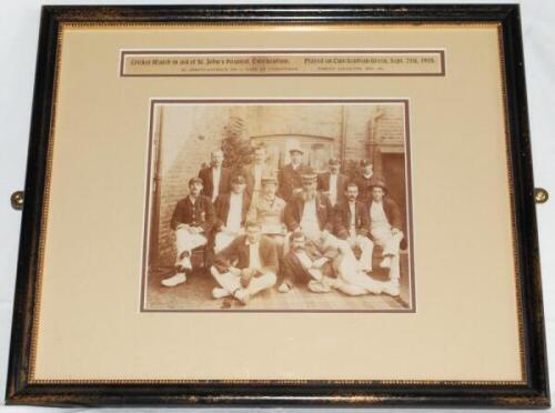 W.G. Grace. 'Cricket Match in aid of St. John's Hospital, Twickenham' 1908. Original sepia photograph of twelve players, seated and standing in rows wearing cricket attire, caps, blazers etc. for the charity match played between XVIII of Twickenham v W. S