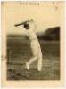 Frank Stanley Jackson. Cambridge University, Yorkshire & England 1890-1907. Original sepia photograph of Jackson in batting pose playing an attacking shot to leg. Signed and dated in ink to the lower left corner 'F.S. Jackson 1905'. The photograph measure