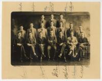 South African tour of Australia & New Zealand 1931/32. Original sepia photograph of the South African team, standing and seated in rows, wearing suits and ties. The photograph, by Webb & Webb of Perth, Western Australia, signed to the borders in ink by th