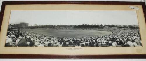 South Africa v England 1948. Large, attractive original panoramic mono photograph of Ellis Park, Johannesburg, taken during the second Test, 27th-30th December 1948, depicting the match in progress with huge crowds in attendance. Printed title to lower mo