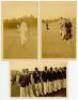 South African tour to England 1955. Three sepia postcard size candid photographs of the South Africans at Derby for the tour match played at Derby, 11th- 13th May 1955. The photographs depict Neil Adcock bowling in the nets, signed by Adcock, Anton Murray