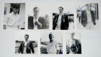 England Test and County cricketers 1950s. Seven original mono candid photographs of players at various cricket grounds, each nicely signed in ink to the photograph by the featured player. Signatures are T.E. Bailey, D.J. Insole, B. Taylor (Essex), L.R. Ga