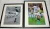 Signed cricket photographs. Three mono photographs, one of Ian Botham in bowling action, another batting, and Alec Bedser walking on to the field. Also a colour photograph of Kevin Pietersen in batting action celebrating a batting milestone. All four bold - 11