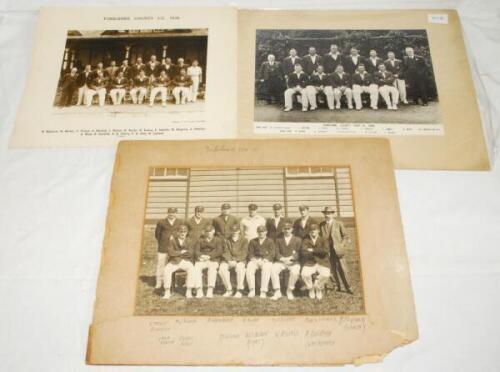 Yorkshire C.C.C. 1920-1921. Original official mono photograph of the Yorkshire team seated and standing in rows wearing County caps and blazers. The image laid to photographer's mount with players names annotated in ink to lower mount border. Players feat