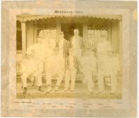 'Middlesex 1892'. Early original sepia photograph of the Middlesex team for the match v Somerset at Taunton, 22nd-23rd August 1892 .The players, seated and standing in rows wearing cricket attire, are Webbe (Captain), R.S. Lucas, Collins, O'Brien, F.G. Fo