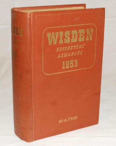 Wisden Cricketers' Almanack 1953. Original hardback. Minor marks to boards and spine paper, slight wear to gilt titles on spine otherwise in good+ condition - cricket