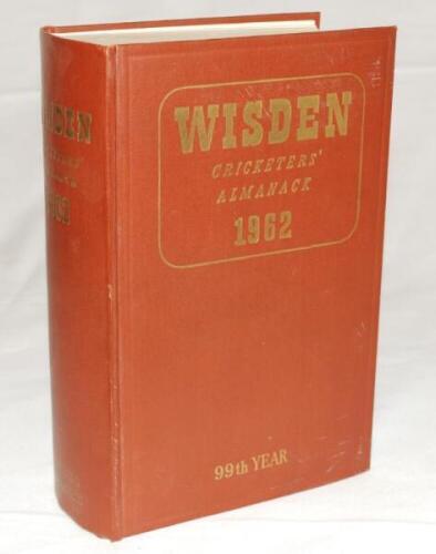 Wisden Cricketers' Almanack 1962. Original hardback. Breaking to rear internal hinge otherwise in very good condition - cricket,Wisden Cricketers' Almanack 1962. Original hardback. Breaking to rear internal hinge otherwise in very good condition - cricket