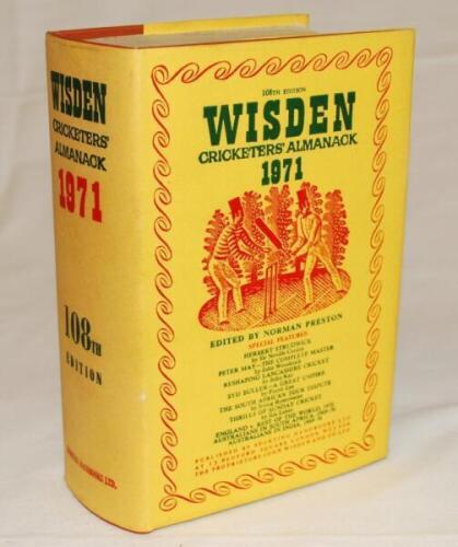 Wisden Cricketers' Almanack 1971. Original hardback with dustwrapper. Minor age toning to the dustwrapper spine otherwise in good/very good condition - cricket