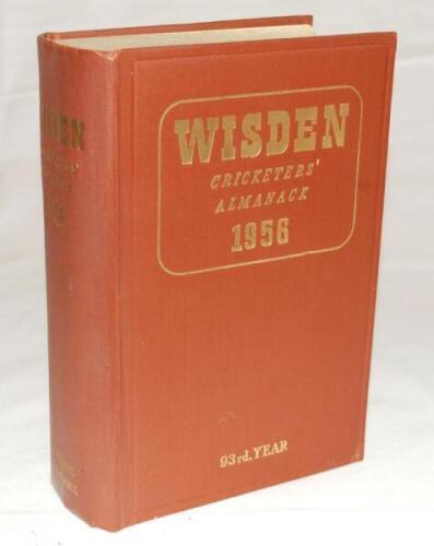 Wisden Cricketers' Almanack 1956. Original hardback. Some soiling and spotting to page block edge otherwise good/very good condition - cricket