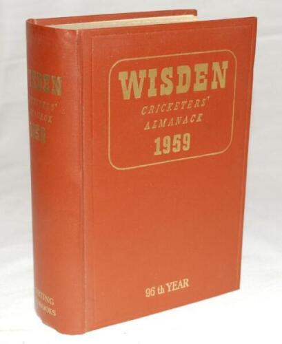 Wisden Cricketers' Almanack 1959. Original hardback. Some soiling and spotting to page block edge otherwise in very good+ condition with bright titles - cricket