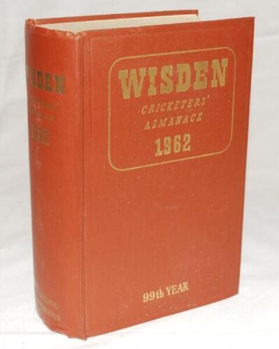 Wisden Cricketers' Almanack 1962. Original hardback. Some soiling and spotting to page block edge otherwise in very good condition+ with bright titles - cricket