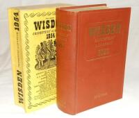 Wisden Cricketers' Almanack 1953. Original hardback. Minor wear to front internal hinge otherwise in good condition. Sold with a softback 1954 edition, bowing to spine, some soiling to covers otherwise in good condition - cricket