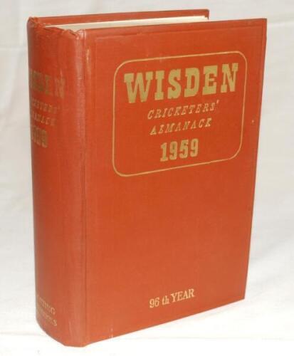 Wisden Cricketers' Almanack 1959. Original hardback. Minor mark to left hand edge of the front board, small light crease to rear board otherwise in very good condition with very bright gilt titles - cricket