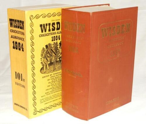 Wisden Cricketers' Almanack 1963. Original hardback. Marks to front board, dulling to gilt titles on front board and spine paper, crease to spine paper otherwise in good condition. Sold with a softback 1964 edition in good condition. Qty 2 - cricket