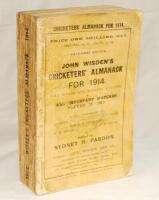 Wisden Cricketers' Almanack 1914. 51st edition. Original paper wrappers. Some soiling and wear to wrappers and spine paper, fading retail shop stamp to centre of front wrapper, some soiling to wrappers and spine otherwise in good condition - cricket