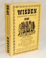 Wisden Cricketers' Almanack 1940. 77th edition. Original cloth covers. Limited number of copies printed in this war year. Minor wear to rear wrapper, minor wear to front internal hinge otherwise in good/very good condition. Rarer wartime edition - cricke
