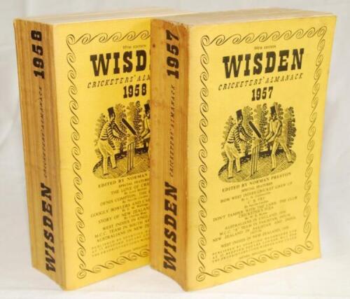 Wisden Cricketers' Almanack 1957 and 1958. Original cloth covers. Some minor wear and slight to spines otherwise in good condition. Qty 2 - cricket