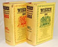 Wisden Cricketers' Almanack 1965 and 1966. Original hardback with dustwrappers. The dustwrappers to both editions worn, soiling, spotting and some loss to head of spines otherwise in good condition - cricket