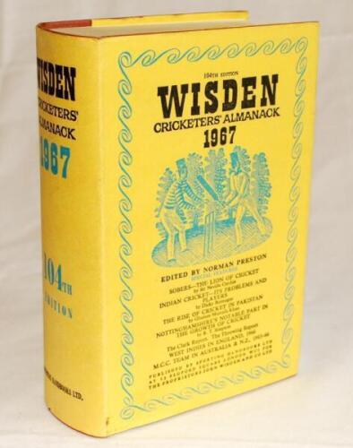 Wisden Cricketers' Almanack 1967. Original hardback with dustwrapper. Minor wear to dustwrapper otherwise in good/very good condition - cricket