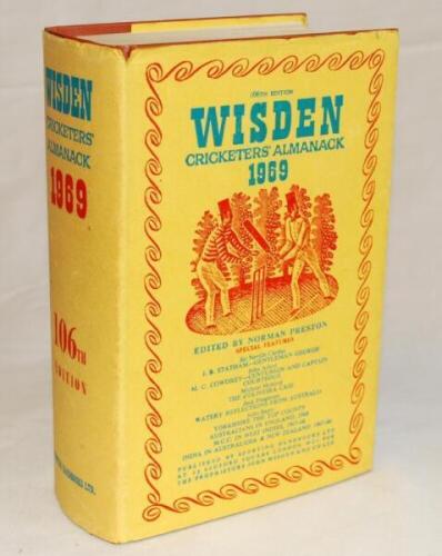 Wisden Cricketers' Almanack 1969. Original hardback with dustwrapper. Some wear to dustwrapper otherwise in good/very good condition - cricket