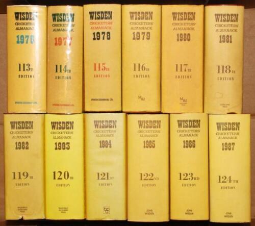 Wisden Cricketers' Almanack 1976 to 1999. Original hardback with dustwrappers. Minor faults and occasional spotting to dustwrappers otherwise in good/very good condition. Qty 25 - cricket