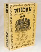 Wisden Cricketers' Almanack 1940. 77th edition. Original cloth covers. Slight bowing to spine, light creasing to front cover, tear to bottom of front cover where it meets the spine otherwise in good condition. Rarer wartime edition - cricket