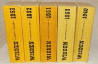 Wisden Cricketers' Almanack 1949 to 1953. Original limp cloth covers. Bowing to the spine of the 1949 edition otherwise in good condition. Qty 5 - cricket