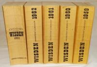 Wisden Cricketers' Almanack 1959 to 1963. Original limp cloth covers. Some bowing to the spines of the 1961 and 1962 editions otherwise in good condition. Qty 5 - cricket