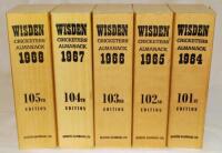 Wisden Cricketers' Almanack 1964 to 1968. Original limp cloth covers. Minor bowing to odd spine otherwise in good condition. Qty 5 - cricket