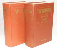 Wisden Cricketers' Almanack 1960 and 1967. Original hardback. The 1960 edition with some wrinkling to spine paper, minor marks to boards otherwise in good/very condition. The 1967 edition lacking dustwrapper, some marks to board and spine otherwise in goo