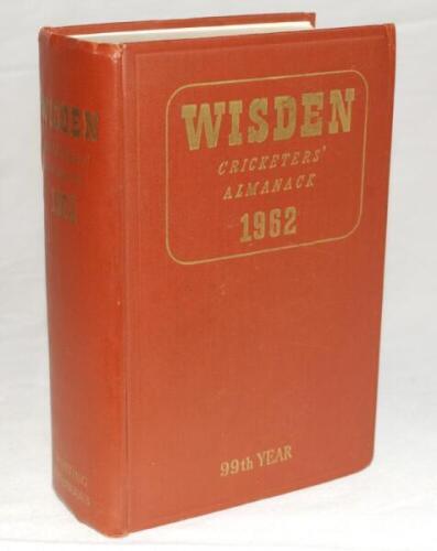 Wisden Cricketers' Almanack 1962. Original hardback. Very minor bump to the top right hand corner of the front board, wear to the front internal hinge otherwise in very good condition - cricket