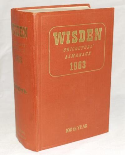 Wisden Cricketers' Almanack 1963. Original hardback. Minor wrinkling to spine paper otherwise in very good condition - cricket