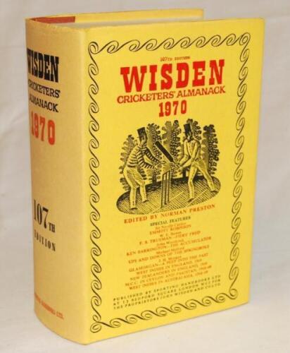 Wisden Cricketers' Almanack 1970. Original hardback with dustwrapper. Slight age toning to spine of dustwrapper otherwise in very good condition - cricket