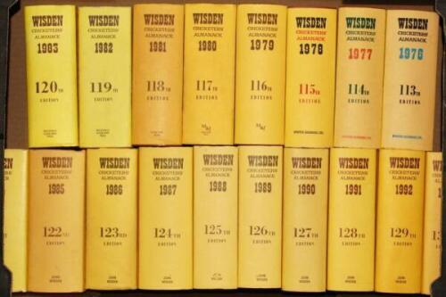 Wisden Cricketers' Almanack 1976 to 1993. Original hardback with dustwrapper. Odd minor faults otherwise all in good+ condition. Qty 18 - cricket