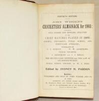 Wisden Cricketers' Almanack 1903. 40th edition. Bound in red half leather, lacking original paper wrappers, with gilt titles to spine. Lacking all advertising pages at the front of the boo and one at rear. Trimming by binder, a little tight. Good conditio