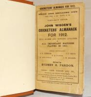 Wisden Cricketers' Almanack 1912. 49th edition. Original paper wrappers, bound in light brown boards with gilt lettering titles to front board and spine, similar to a Willows reprint. Vendor's personal bookplate to front blank white end paper. Minor darke