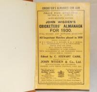 Wisden Cricketers' Almanack 1930. 67th edition. Original paper wrappers, bound in light brown boards with gilt lettering titles to front board and spine, similar to a publishers rebound. Good condition - cricket