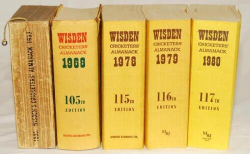 Wisden Cricketers' Almanack 1933, 1968, 1978-1983, 1984 (2 copies), 1985-1988, 1991 and 1997. Two copies of the 1984 edition, one hardback and one softback. Of the others, the 1933, 1978, 1979, 1982, 1984 and 1985 are softback editions, the remainder orig