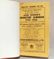 Wisden Cricketers' Almanack 1934. 71st edition. Original paper wrappers, bound in light brown boards with gilt lettering titles to spine. Minor wear to front wrapper, light vertical crease to front wrapper otherwise in good condition - cricket