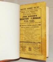 Wisden Cricketers' Almanack 1935. 72nd edition. Original paper wrappers, bound in light brown boards with gilt lettering titles to spine. Some soiling, darkening and wear to wrappers, wear to front internal hinge otherwise in good condition - cricket