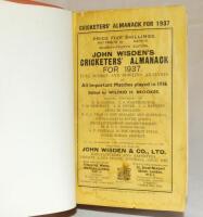 Wisden Cricketers' Almanack 1937. 74th edition. Original paper wrappers, bound in light brown boards with gilt lettering titles to spine. Some soiling and staining to wrappers, vertical crease to rear wrapper otherwise in good condition - cricket