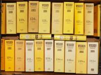 Wisden Cricketers' Almanack 1979, 1980, 1982-1986, 1988-1992, 1994-1997, 1999, 2001, 2002 and 2004. Original limp cloth covers. Some faults and light fading to odd spine otherwise in good condition. Sold with three Wisden related publications. Qty 24 - cr