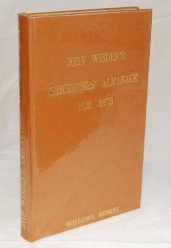 Wisden Cricketers' Almanack 1879. Willows softback reprint (1991) in light brown hardback covers with gilt lettering. Limited edition 102/1000. The book boards and spine has been encased in plastic protective film, not removable. Good/very good condition 